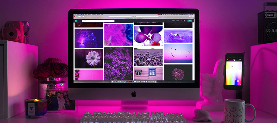 Apple Mac zeigt verschiedene Bilder in einheitlichem Farbdesign
