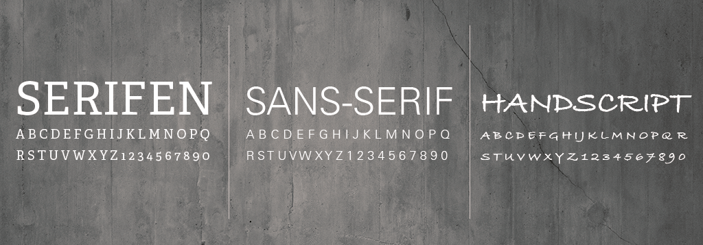 Unterschied zwischen Schriften: Serifen, Sans-Serif, Handscript
